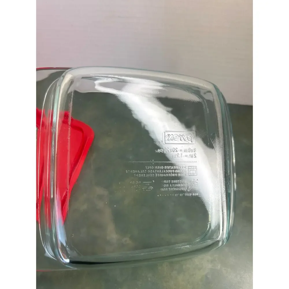Pyrex 8x8 Glass Baking Dish C-222 w/ Red Lid 2 Qt USA Oven Safe Food Storage
